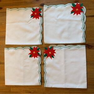 Set of 4 embroidered poinsettia cloth napkins